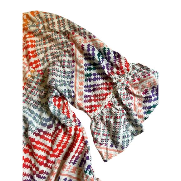 Zac & Rachel Boho Geometric Print Top Size 2X Colorful Indian Gauze Crochet - Picture 3 of 6